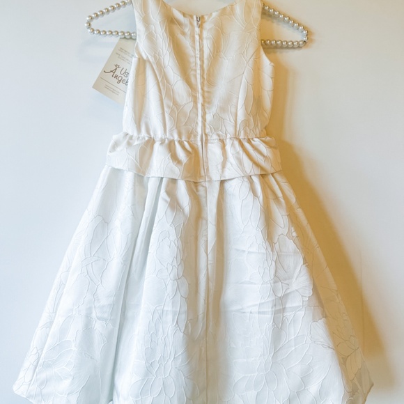 NWT US Angels Floral Brocade Peplum Dress White Wedding Flower Girl Dress Size 4 - Picture 10 of 11